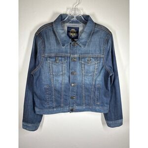 Talbots Denim Jean Jacket 14P Blue Boxy Capsule Wardrobe Classic Trucker Style